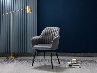 Vente-Unique Sedia con braccioli in Velluto Grigio e Metallo Nero - Lotto di 6 - ELEANA