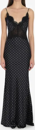 Self Portrait Polka Dot Satin Lace Maxi Dress