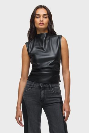 Hudson Vegan Leather Top W/ Side Seam Ruching in Black at Nordstrom, Size X-Small
