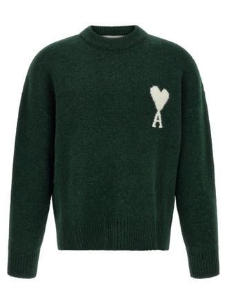 Ami Dark Green Logo Crew Neck Sweater