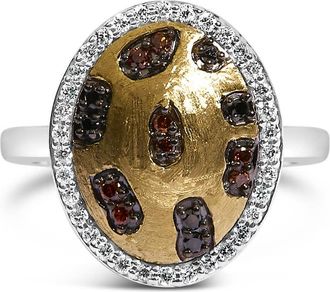 House of Brilliance 10K Yellow Gold Plated Sterling Silver 1/3 Cttw Oval Mixed Diamond Halo Shield Ring