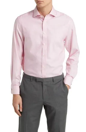 CHARLES TYRWHITT Non-Iron Clifton Weave Cutaway Slim Fit Shirt Double Cuff in Pink at Nordstrom, Size 15