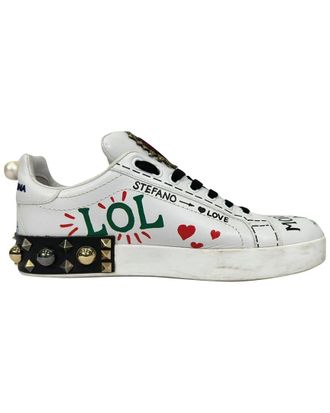 Dolce & Gabbana Womens Leather Printed Portofino Sneaker (Authentic Pre- Loved)