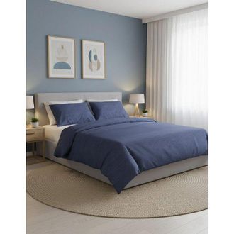 OEM Juego De Cama King Size - 1 Funda N&oacute;rdica 240 X 220 Cm + 2 Fundas De Almohada 60 X 60 Cm - 100% Algod&oacute;n Reforzado - Azul