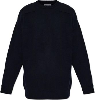 Jil Sander Wool Crew Neck Sweater - Heren - Ronde hals truien - Blauw - L - Wol - Truien & Vesten