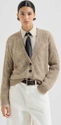 Brunello Cucinelli Dazzling abstract leaf cardigan in mohair and wool in Light Brown at Nordstrom, Size Xxx-Large