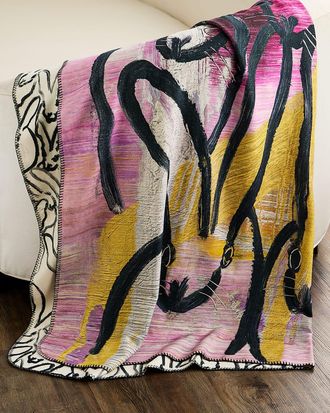 Hunt Slonem Best Bunnies Reversible Throw Blanket, 60 x 80