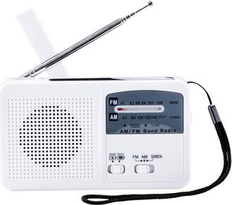 OEM Radio De Emergencia Am/fm Con Energ&iacute;a Solar, Manivela, Luz Led Integrada, Puerto De Carga Usb Y Panel Solar - Blanco