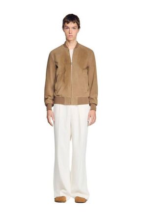 Sandro Zip-up split leather jacket in Cappucino at Nordstrom, Size Xx-Large