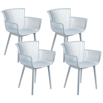 Beliani Conjunto De 4 Sillas De Comedor De Pl&aacute;stico Para Interior Y Exterior Con Reposabrazos Azul Claro Pesaro