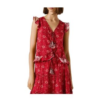 Pepe Jeans London Floral Sleeveless Blouse - Dames - Tops zonder mouwen - Rood - XS - Tops