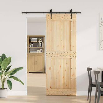 Berkfield Home Sliding Door with Hardware Set 85x210 cm Solid Wood Pine in Light Tan