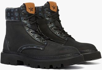 MCM Ankle Boots In Nubuck And Monogram Print Leather