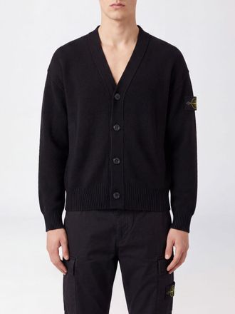Stone Island Cardigan in pura lana vergine con scollo a V e logo Compass