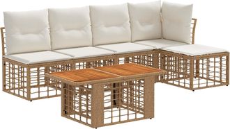 vidaXL Conjunto De Sof&aacute;s De Jard&iacute;n 6 Uds. Natural Y Crema Vidaxl