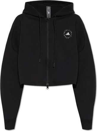 adidas by Stella McCartney Ruimvallende hoodie - Dames - Vesten met rits - Zwart - M - Katoen - Hoodies & sweatvesten