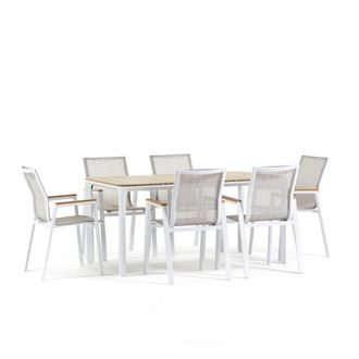 Siediti Fuori e Dentro Set mesa rectangular aluminio blanco y polywood con 6 sillas textilene