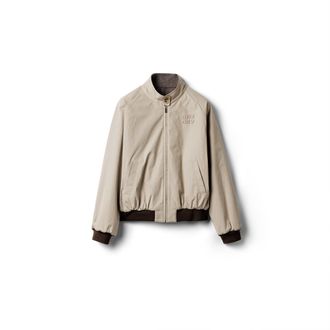 Miu Miu Reversible Houndstooth Check And Panama Cotton Blouson Jacket, Woman, Clay/cocoa Brown/gray, Size 36