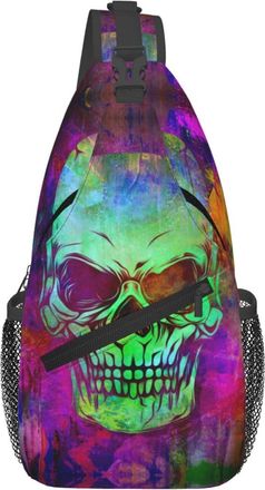 Generic Grunge Colored Angry Artistic Skull Sling Bag Adjustable Cross Body Bag Lightweight Daypack For Runner Traveling Outdoors