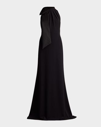 Tadashi Shoji Sleeveless Mock-Neck Bow Gown