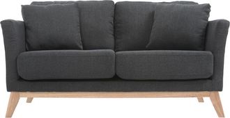 Miliboo Sof&aacute; N&oacute;rdico 2 Plazas Desenfundable Gris Oscuro Y Patas Madera Clara Oslo