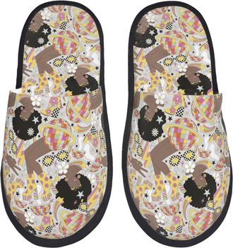 Generic Slippers For Women Groovy Disco Print House Slippers For Women Warm Winter MenS Warm Slip On Slipper, For Indoor Outdoor, Home, Hotel, L