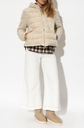 Moncler Quilted Jacket With Hood, Womens, Cream