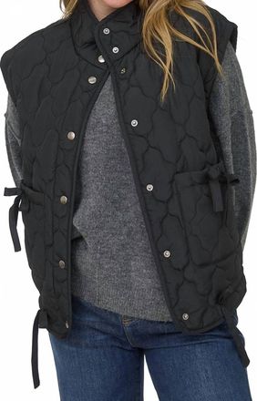 Blu Pepper Womens Tie Detail Snap Button Down Quilted Puffer Vest In Black