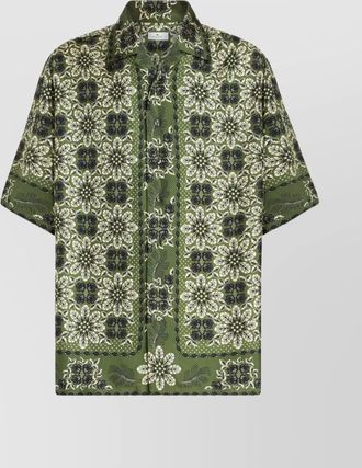 Etro floral print silk shirt with cuban collar