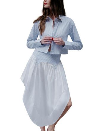 Fleur du Mal Poplin Garter Skirt in East Hampton Stripe at Nordstrom, Size X-Small