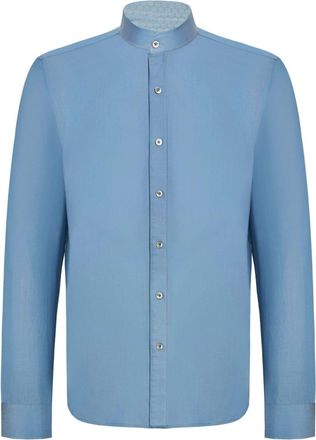 Shanghai Tang band-collar denim shirt - men - Cupro - 46 - Blue