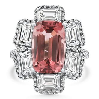 Pompeii3 10.72Ct Tourmaline Diamond Ring 14k White Gold Lab Grown Size: 6.5