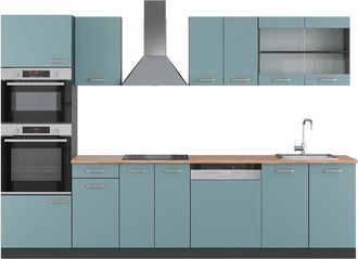 Vicco Mueble De Cocina R-line, Gris Azulado/antracita, 300 Cm Con Armario Alto, Et Roble