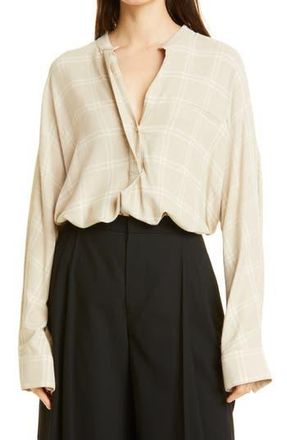 Vince Shadow Plaid Top in Oatmeal at Nordstrom Rack, Size Large
