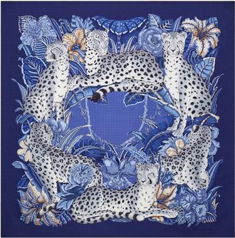 Ferragamo Women Cheetah print silk scarf Blue