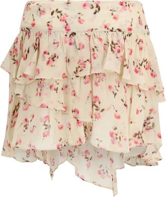 Isabel Marant Womens Lolita Flared Floral Skirt Beige Viscose