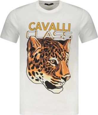 Cavalli Witte Katoenen Heren T-Shirt Stijlvolle Prints - Heren - T-shirts - Wit - XL - Katoen - Tops