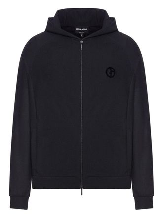 Giorgio Armani textured zip-up hooded jacket - Black