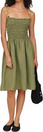 Bella Dahl Smocked Dress With Beaded Strap In Olive Leaf
