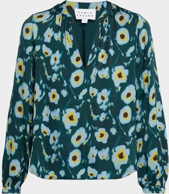 Tanya Taylor Sonia Poppy Dots Stretch Silk Top