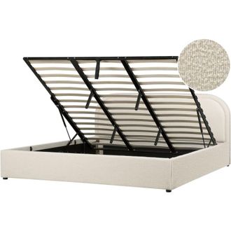 Beliani Cama Moderna Con Almacenaje De Boucl&eacute; Beige Claro 180 X 200 Cm Quillien