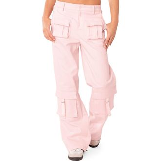 Edikted Joan Low Rise Cargo Pants in Light-Pink at Nordstrom, Size Small