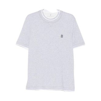Brunello Cucinelli T-shirt met ronde hals - Heren - Tops - Grijs - Maat: 2XL Katoen