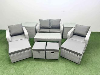 Fimous PE Wicker Rattan Furniture Sofa Sets with Coffee Table Love Sofa in Light Grey