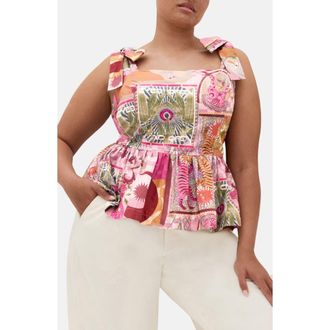 City Chic Isabel Peplum Top in Pink Dreamscape at Nordstrom, Size Xxxs
