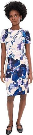Calvin Klein Short Sleeve Floral Scuba Sheath Womens Dress Spring Mist : 14, Polyester/Spandex