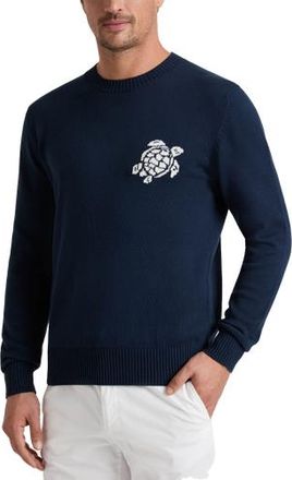 Vilebrequin Men Crewneck Cotton and Cashmere Sweater Turtle in Navy at Nordstrom, Size Xx-Large