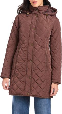 Vince Camuto Water Resistant Quilted Coat with Removable Hood in French Roast at Nordstrom, Size X-Small