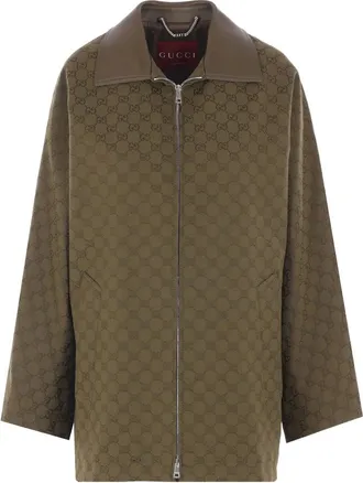 Gucci GG Monogram Leather-collar Coat