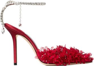 Jimmy Choo London 100mm Saeda crystal-embellished floral pumps - Red